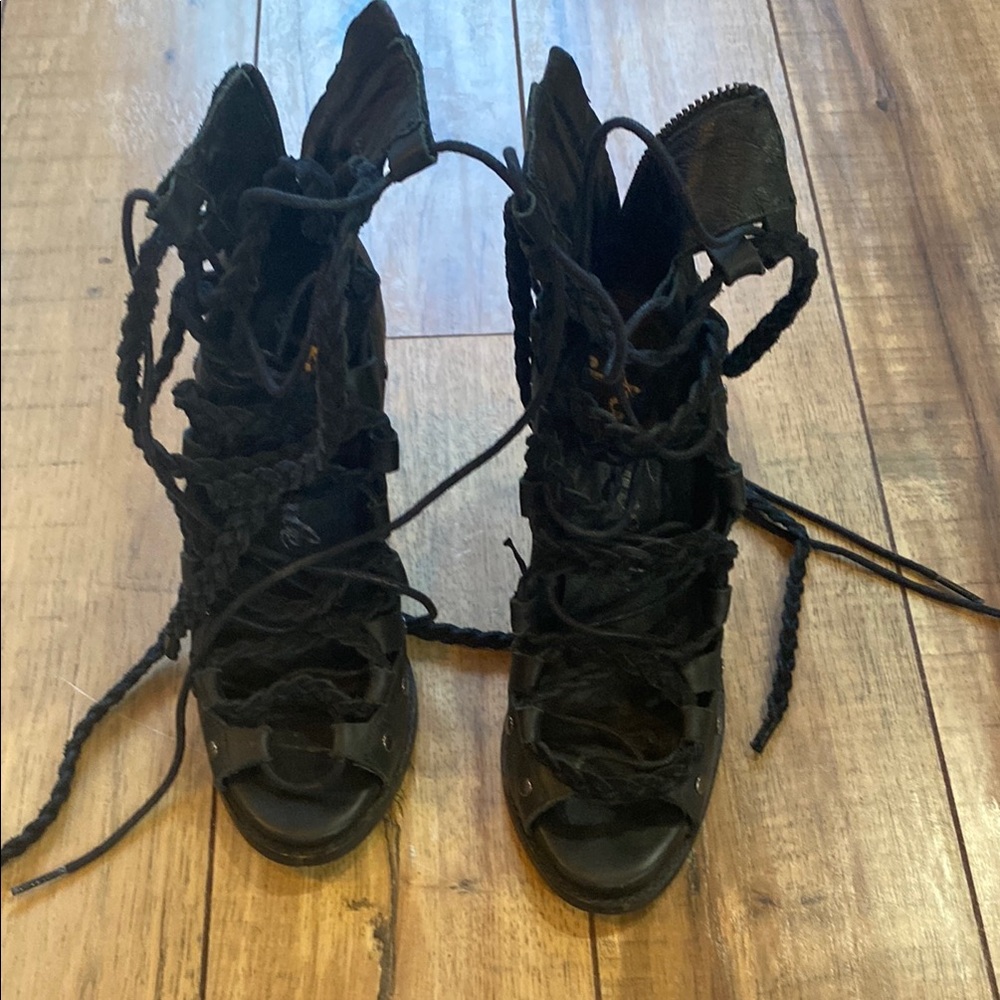 Free People Black Lace Up Boots